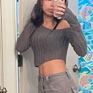 Grey Ribbed Crop Top